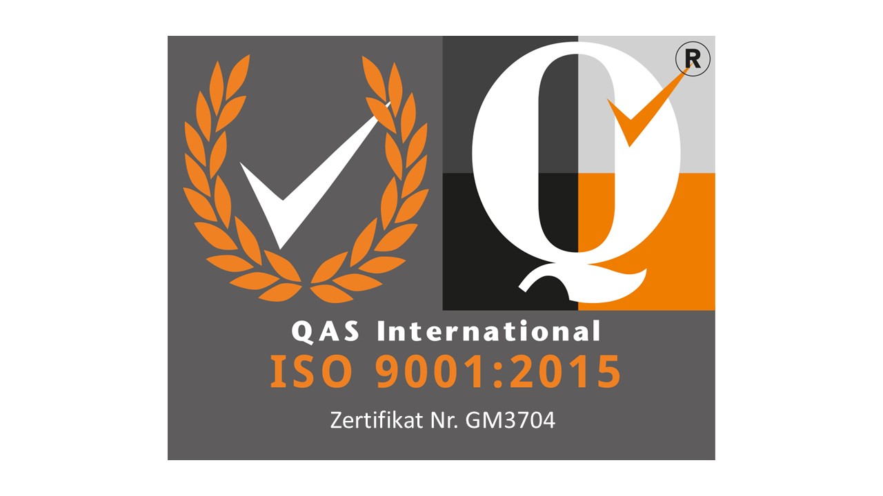 ISO 9001:2015 zertifiziert – QAS International, Zertifikat-Nr. GM3704